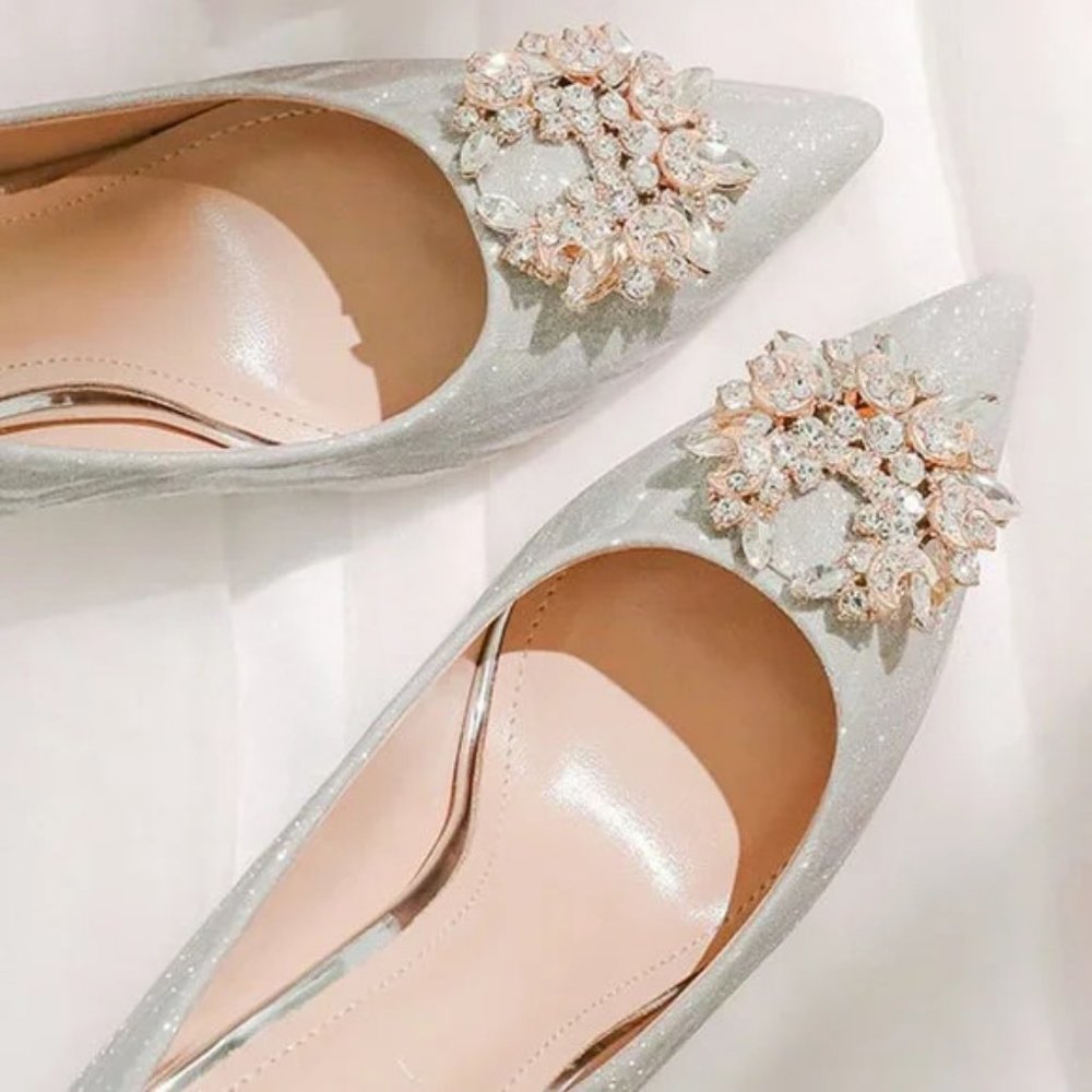 Diamond High -Heeled Shoe Sequin Pointed Fine Heel Single Shoes - Picture 3 of 5